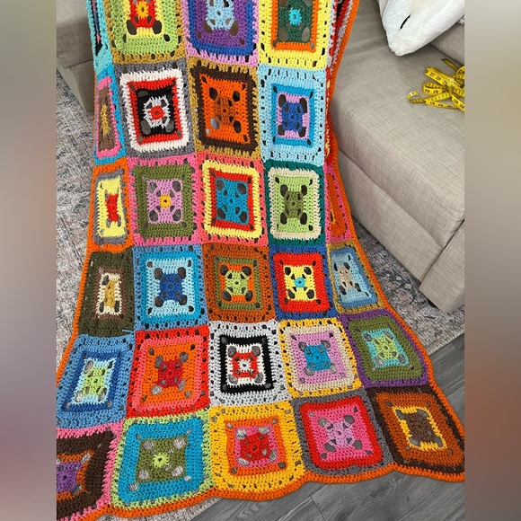 Vintage Granny Square Afghan Throw Blanket Hand Crochet Knit MCM 46" X 83" - Picture 2 of 7